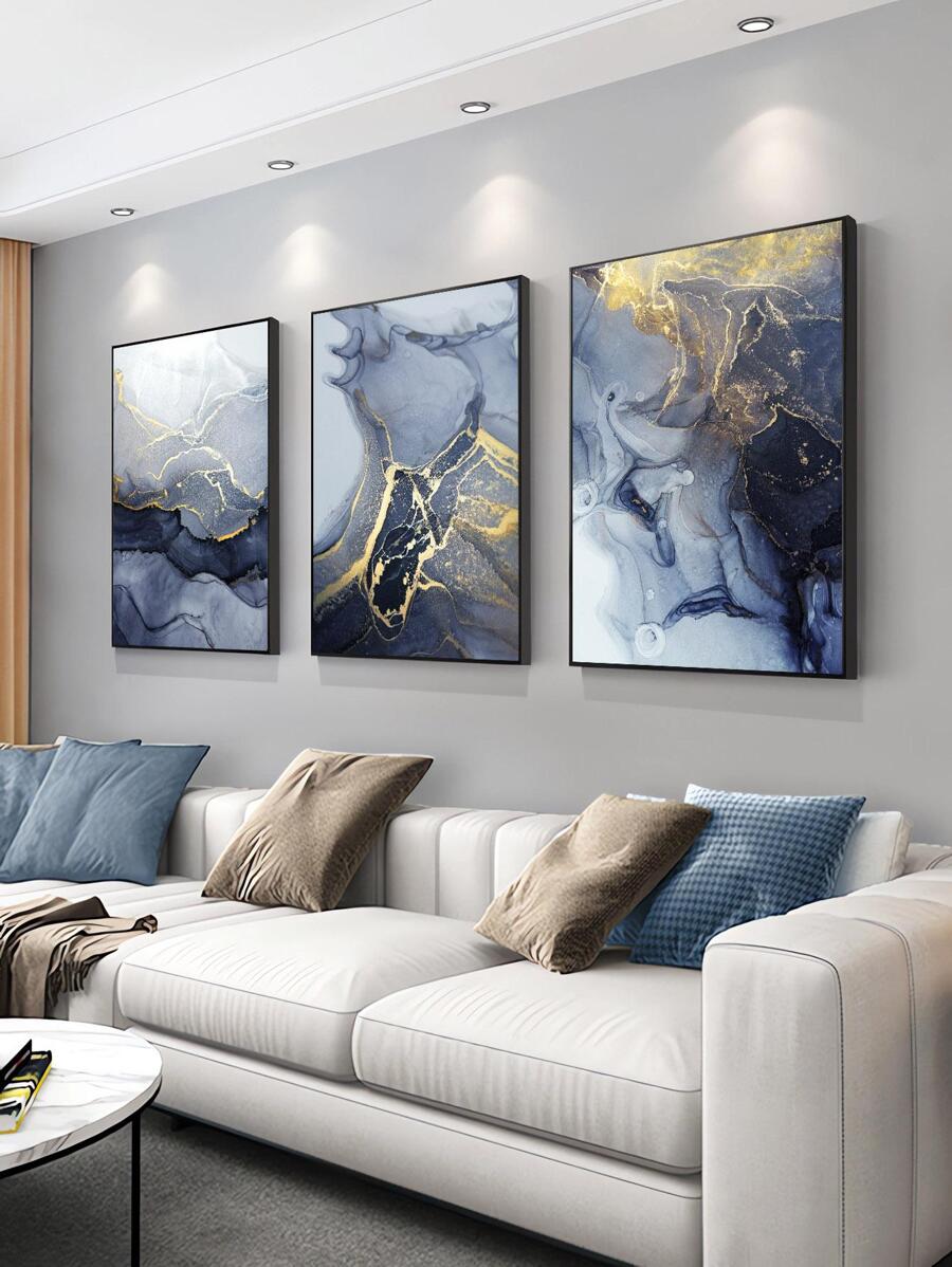 3 Cái/bộ Không Khung Màu Xanh Và Vàng Đương Đại Mực Trừu Tượng Tranh Canvas Treo Tường Hiện Đại Hình Ảnh Cho Phòng Khách Và Trang Trí Phòng Ngủ - Màu be - Xem 1