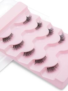 5 Pairs Reusable Half-Strip Faux Mink Eyelashes, Transparent Lash Band, Natural & Fluffy, Makeup Tools, Extension Fake Eyelashes - Black - View 2