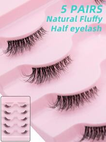 5 Pairs Reusable Half-Strip Faux Mink Eyelashes, Transparent Lash Band, Natural & Fluffy, Makeup Tools, Extension Fake Eyelashes - Black - View 1