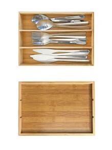 1 pieza tres rejillas de bambú Cuchillería Caja de almacenamiento - Beis - Ver 1