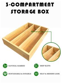 1 pieza tres rejillas de bambú Cuchillería Caja de almacenamiento - Beis - Ver 4