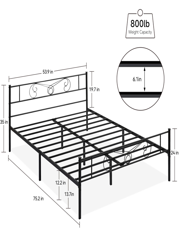 Full Bed Frame Platform with Headboard and Footboard Metal Bed Mattress