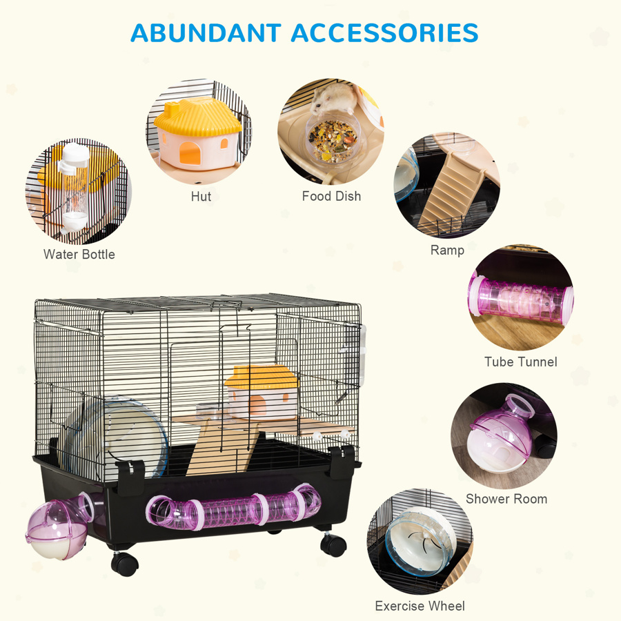 PawHut 2Tier Hamster Cage, Small Animal Habitat for Rats, Gerbils