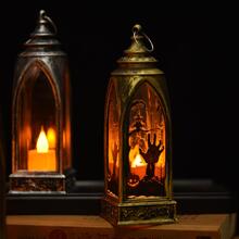 1pc Plastic LED Flameless Candle, Modern Skeleton & Pumpkin Pattern Electronic Flameless Candle For Halloween - Grey - View 7