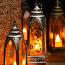 1pc Plastic LED Flameless Candle, Modern Skeleton & Pumpkin Pattern Electronic Flameless Candle For Halloween - Grey - View 6