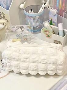 Cream Puff Pencil Case High-Quality Large Capacity Soft Fabric Simple Design Stationery Pouch Pencil Box With Random Inner Pouches, For Students,Back To School,School Supplies,Pencil Pouch,School Bag - View 3