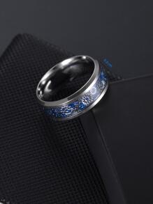 1pc Stainless Steel Fashionable Simple Pattern Couple Ring, High-end Classic Style - Blue - View 2