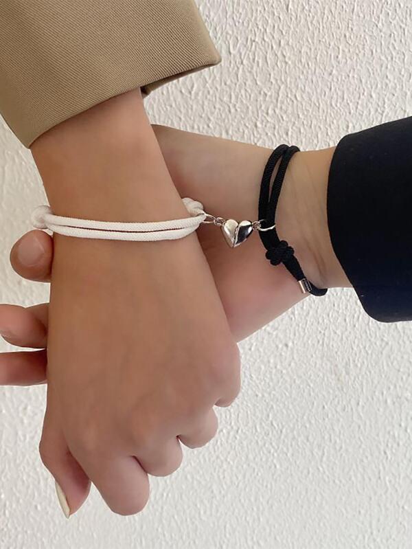 2Pcs Minimalist Magnetic Heart Shaped Couple Bracelet Set Matching Bracelets