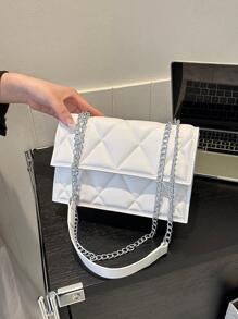 Fashionable Solid Color Geometric Pressed Design Chain Shoulder Bag For Elegant Women