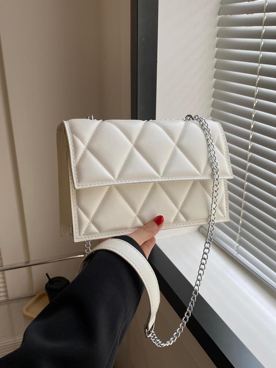 Fashionable Solid Color Geometric Pressed Design Chain Shoulder Bag For Elegant Women