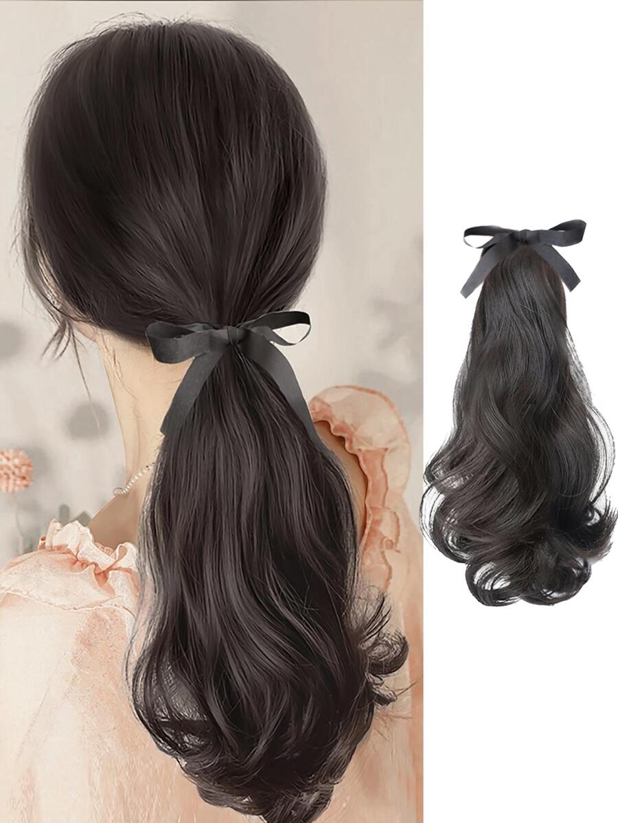 Short Body Wave Ponytail Synthetic Hair Extension - Dark Brown - View 1