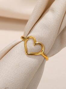 1 件装不锈钢镂空简约心形戒指，适合女士情人节 - 金黃色 - 查看 5