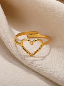 1 件装不锈钢镂空简约心形戒指，适合女士情人节 - 金黃色 - 查看 3