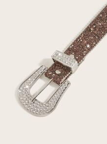 1pc Unisex Diamond Decor Punk Belt For Jeans - Brown - View 4