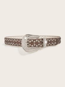 1pc Unisex Diamond Decor Punk Belt For Jeans - Brown - View 2