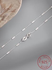 1pc Pure Silver S925 Long Square Chain Necklace With Simple Design For Ins Style - Silver - View 1