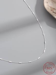 1pc Pure Silver S925 Long Square Chain Necklace With Simple Design For Ins Style - Silver - View 2