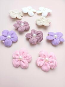 10pcs Girls Hair Clips, Velvet Stripe Solid Color Pearl Flower, Girls Non-Damaging Hair Accessories Barrettes, Suitable For Daily And Holiday Wear, All Seasons - Multicolor - View 4