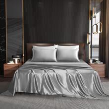 Seasonwood Microfiber Satin Sheets  Luxury Silk 4-Piece Bed Sheets - Grey - View 1