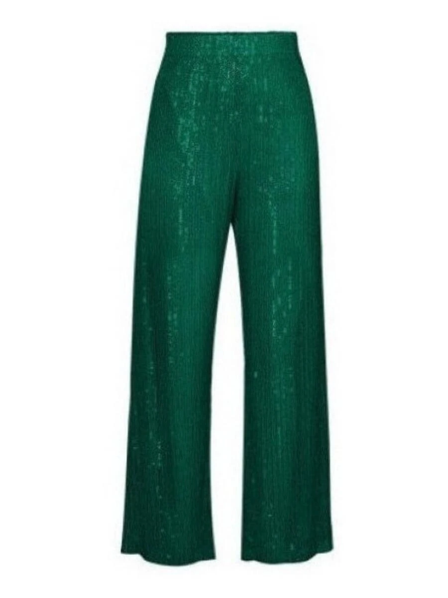Women's High Waist Glitter Gold Sequin Pants - Green - View 1