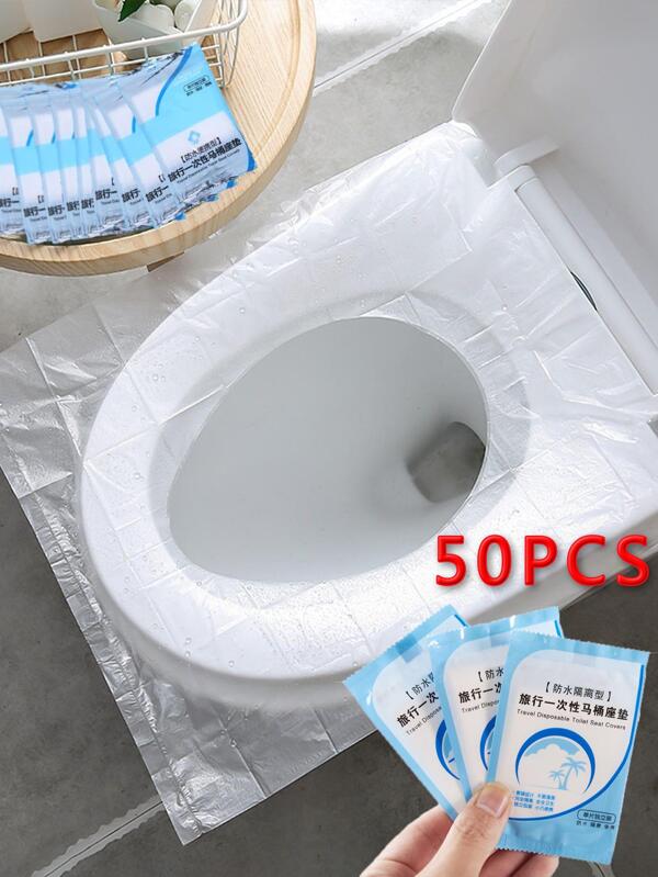 50pcs Disposable Travel Toilet Seat Cover, Portable Travel Business Toilet Mat, Waterproof Portable Toilet Paper Mat, Travel Essential Accessories For Airplane, Camping, Bathroom Accessories Bathroom Decor Summer