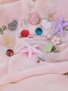 12入組女性海星玫瑰鑲嵌心形閃亮胸針,適合日常使用 - 彩色 - 查看 3