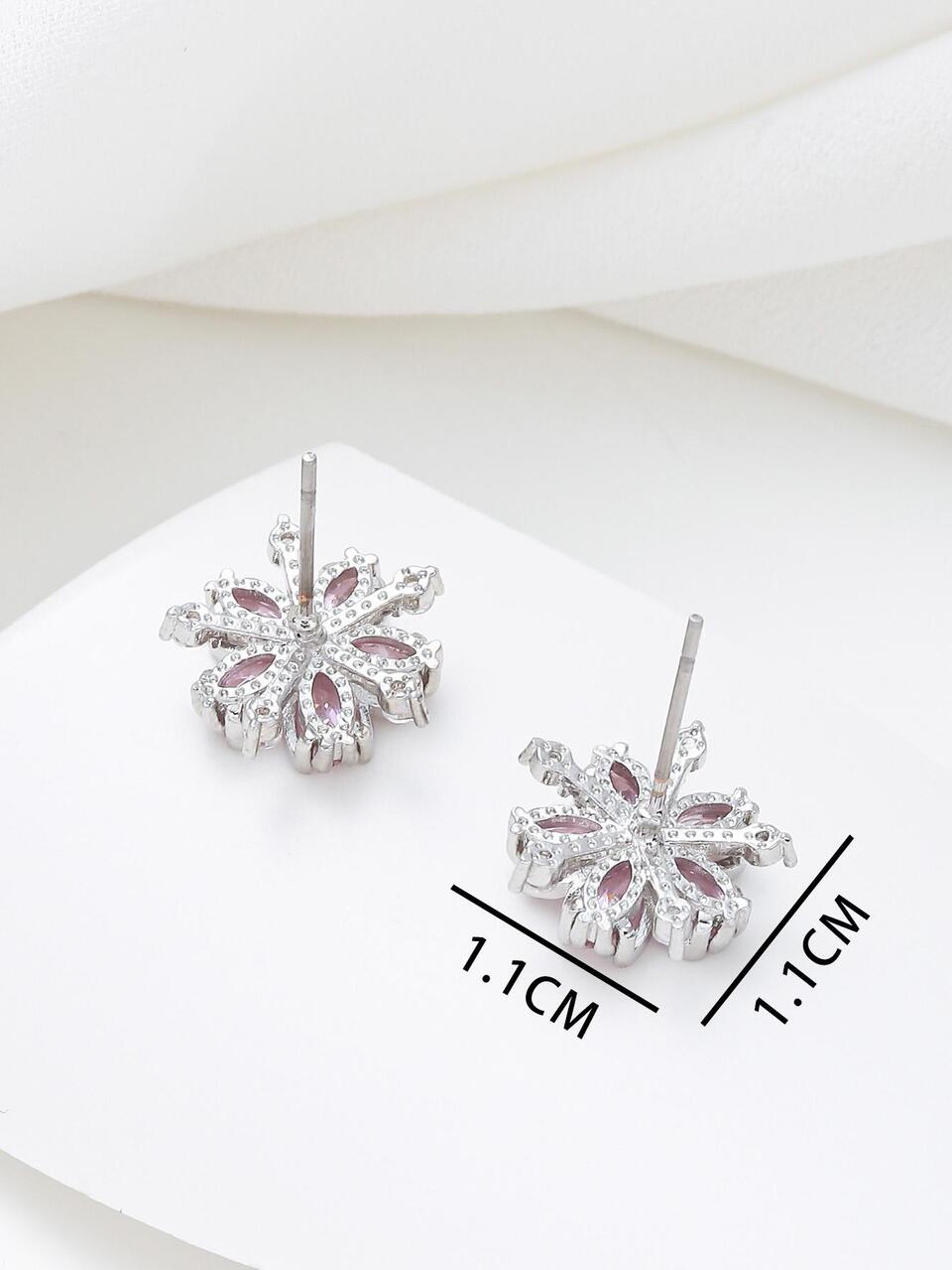 1pair Milan Style Pink Sakura Flower Design Copper & Cubic Zirconia Women's Party Stud Earrings Valentines