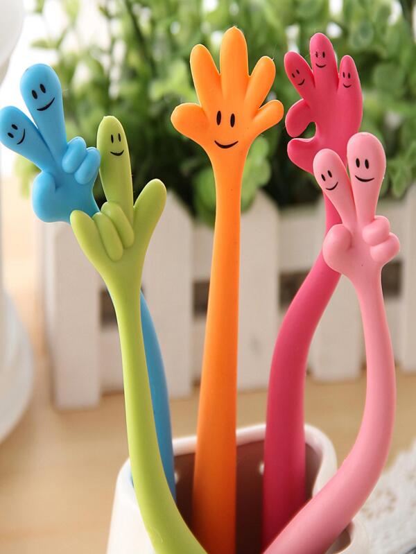 1pc/5pcs/10pcs/Set Random Color Bendable Stationery, Cute Cartoon Flexible Colored Hand Gesture Ballpoint Pen For Students Back To School