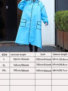 1pc Contrast Binding Drawstring Hooded Raincoat, Simple EVA Raincoat With Face Cover For Outdoor - Blue - View 2