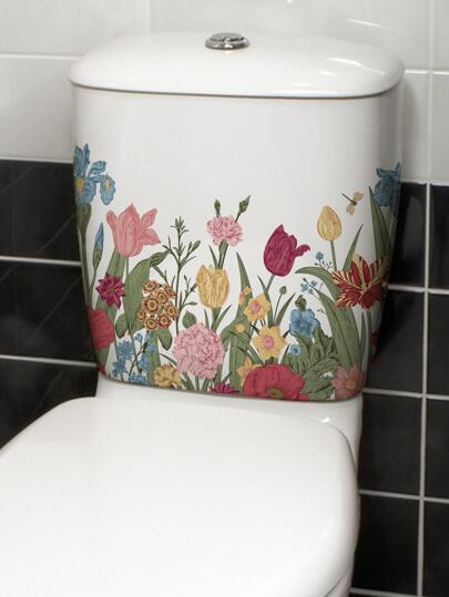 1 件花卉印花马桶盖贴纸浴室装饰贴纸适合家庭使用复活节