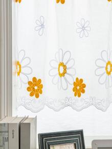 1入組花朵刺繡短窗簾薄透 - 黃色 - 查看 4