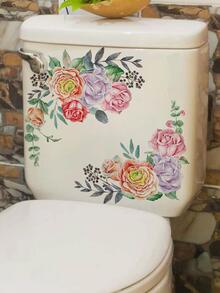 1pc Rose Pattern Toilet Lid Sticker, Bathroom Home Decor Decal - Multicolor - View 6