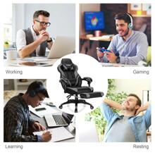 Costway Office Computer Desk Chair Gaming Chair Adjustable Swivel w/Footrest - Grey - View 9
