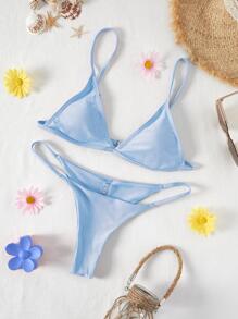 Bikinx Bộ Bikini Nữ màu trơn Gợi cảm - Màu xanh lam - Xem 1