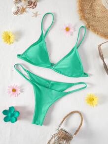 Bikinx Bộ Bikini Nữ màu trơn Gợi cảm - màu xanh lá - Xem 1