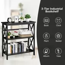 Costway 3-Tier Bookshelf Wooden Open Storage Bookcase for Home Office