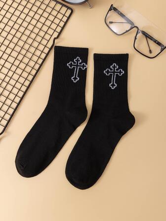 1雙十字架圖案中筒襪