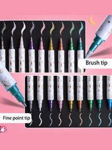 10 Pcs Metallic Marker Pens Dual Tip Brush And Fine Point Pens For DIY Album, Black Cards, Scrapbooking, Craft Supplies, On Ceramic, Stone, Glass Back To School