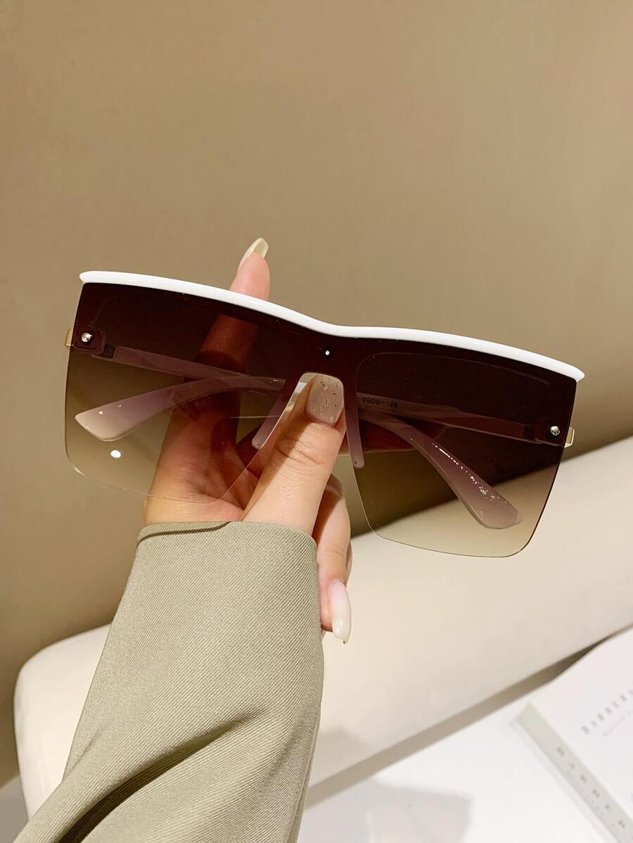 One-Piece Lens Ultra-Large Frame Shield-Shaped Y2K Plastic Fashion Glasses, Women, Classic Outdoors Travel Beach Vacation Casual Decor Daily Wear, Summer Fashion Glasses, Unisex For Summer Beach Vacation,Outdoor,Travel - White - View 1