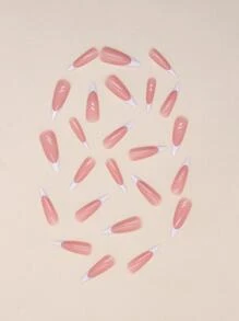 極簡法式修指永不過時 - 24入組長形杏仁形法式全套假指甲，適用於日常穿著，壓克力膠指甲套裝，指甲用品 - 彩色 - 查看 2