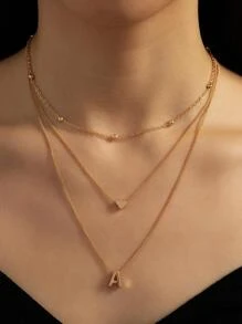 1 vòng cổ hình trái tim chữ A nhiều lớp - Vàng - Xem 1