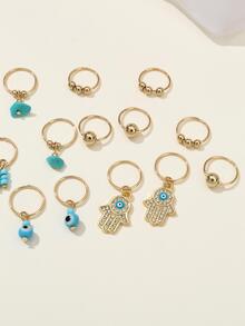 16件套女士时尚优雅蓝色邪眼元素流苏组合装，适合日常、节日、斋月、夏季海滩装扮 - 彩色 - 查看 4