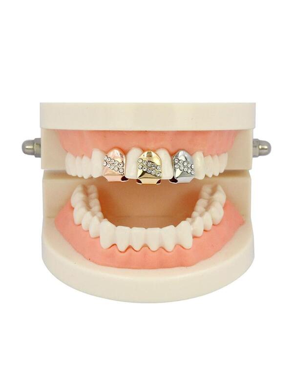 Single Tooth Teeth Grillz With 10 Rhinestones, Hip Hop Jewelry Fake