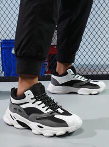 Modieuze heren 2021 ademende dikke sneakers, modieuze reflecterende zachte zool antislip casual sportschoenen