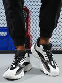 Modieuze heren 2021 ademende dikke sneakers, modieuze reflecterende zachte zool antislip casual sportschoenen