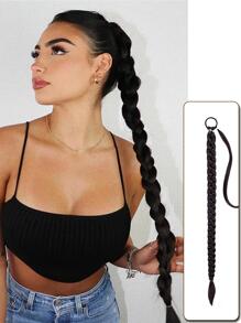 Extra Long Braided Ponytail Synthetic Hair Extension - Black - View 1