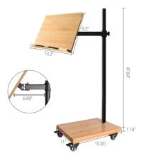 Wishacc Book Stand for Reading, Rolling Extra Large Lectern Stand with Wheels, Bamboo and Sturdy Metal Build, Height Adjustable, 180 Degrees Swing - 竹木色 - 查看 8