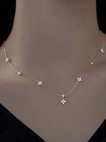 LEKANI 1 件 S925 纯银项链，时尚设计精致花卉/三叶草吊坠简约精致女士锁骨链首饰 - 金色 - 查看 3