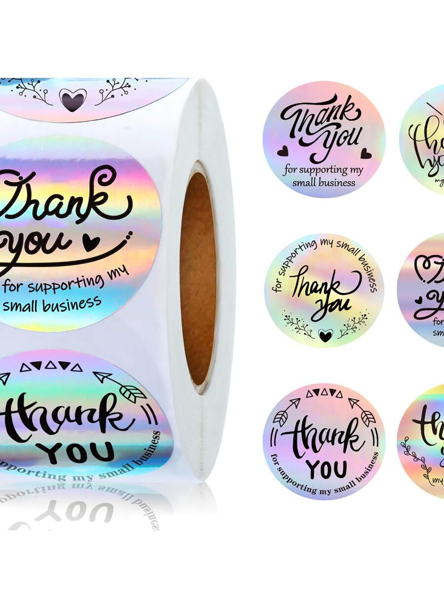 1 Cuộn Chữ Laser In Hình Tròn Tự Dính Hình Dán Cảm Ơn - Nhiều màu - Xem 1