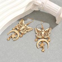 哥特式復古鏤空星星,月亮&蝴蝶有圖案的時尚吊墜耳環,波西米亞風格女性首飾類禮品 - 金色 - 查看 3